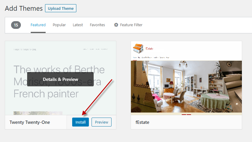 install a wordpress theme