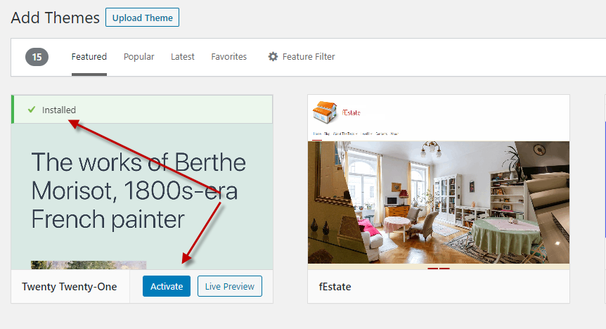 Activate Wordpress theme
