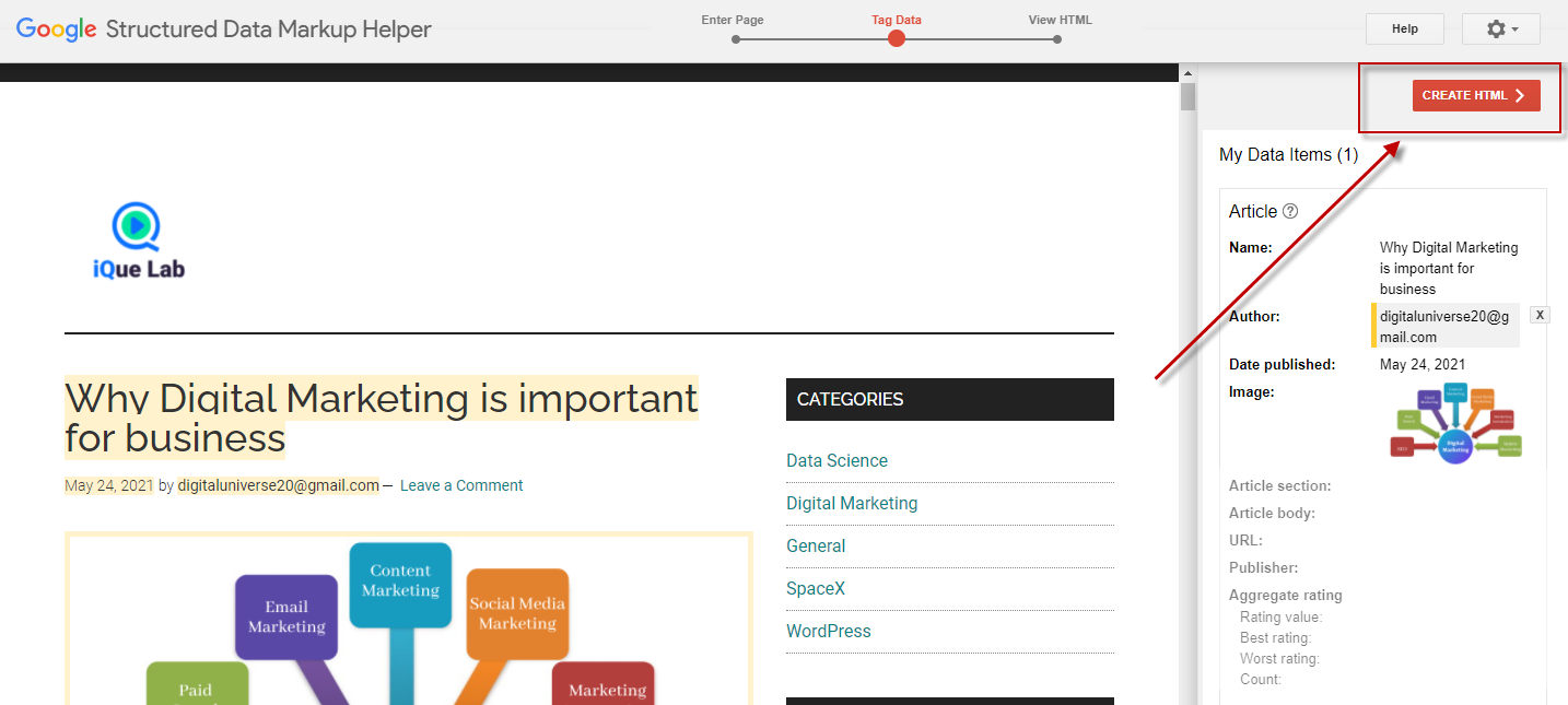 Create HTML - Schema markup