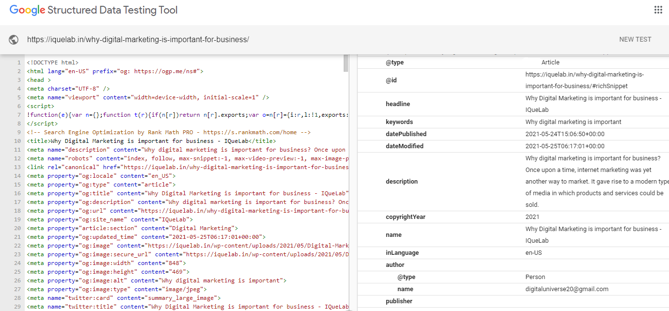 Structured Data Testing Tool