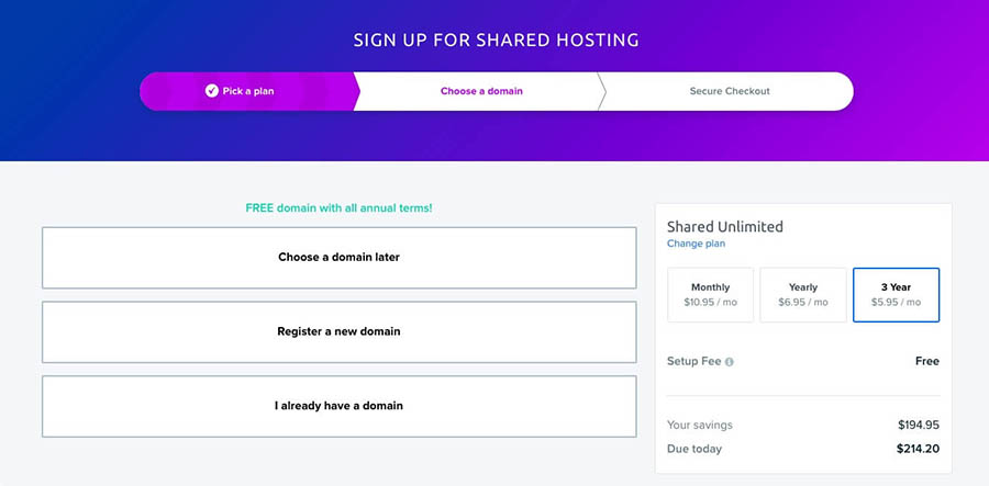Choose a existing domain or register a domain