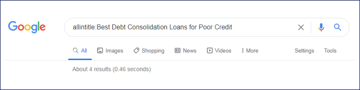 'allintitle' result of a keyword