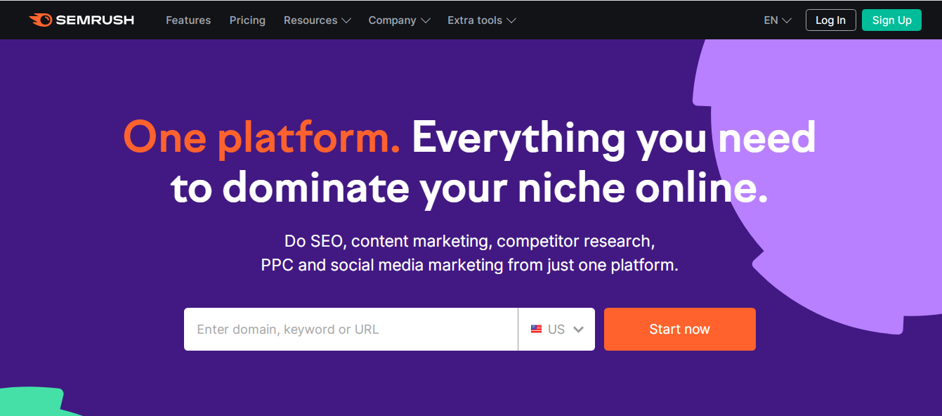 SEMrush home page