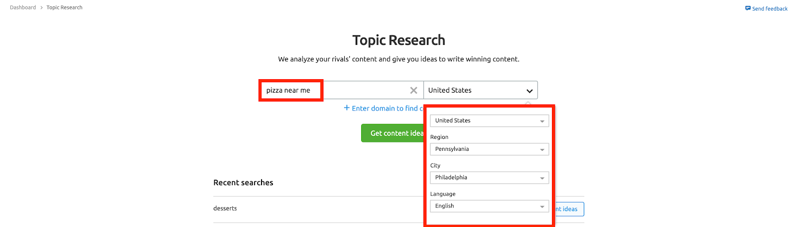 Topic research around a keyword