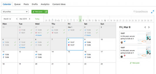 Post schedule calender