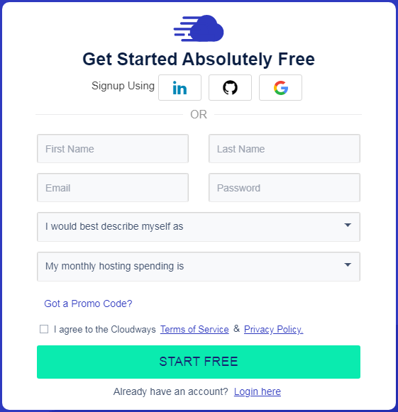 Cloudways Sign Up